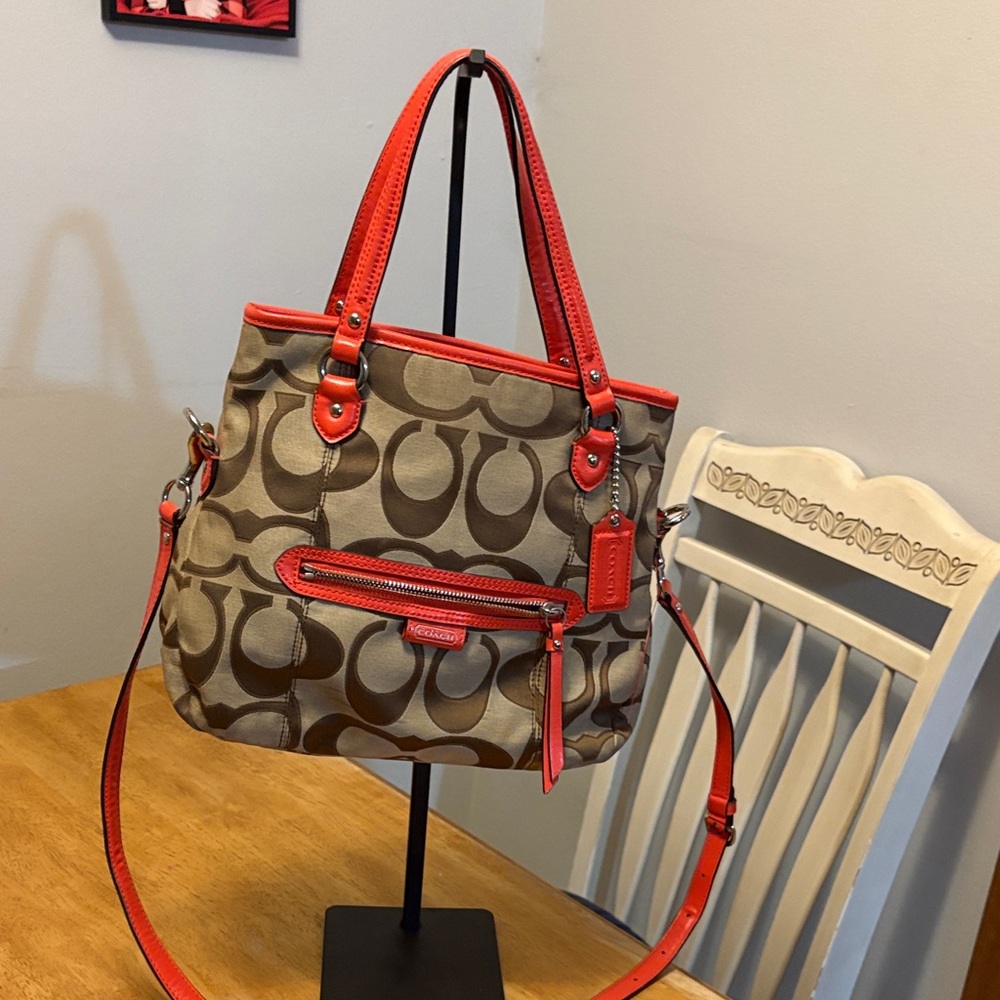 Coach Daisy Tan  and orange Signature C Shoulder Bag
